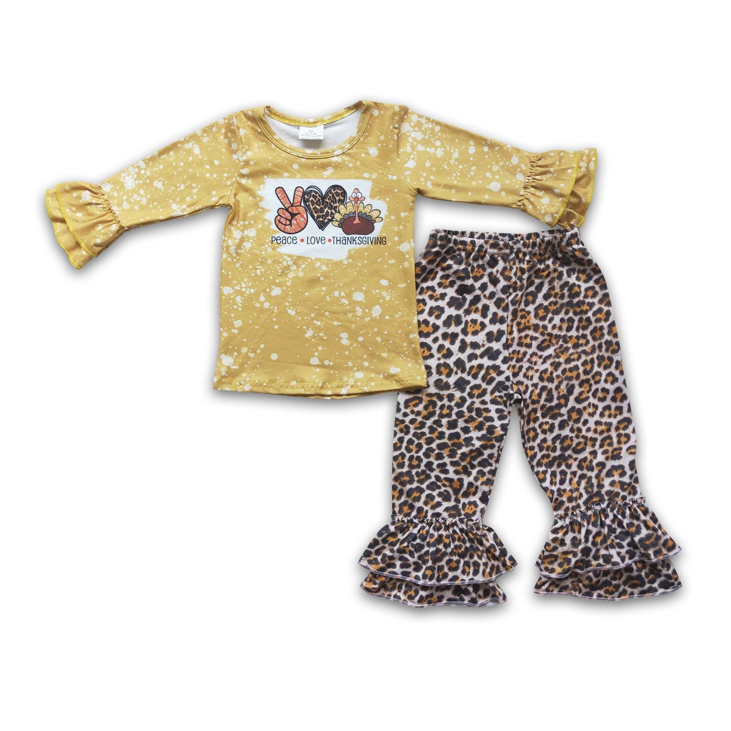 Peace love thanksgiving shirt leopard ruffle pants girls set