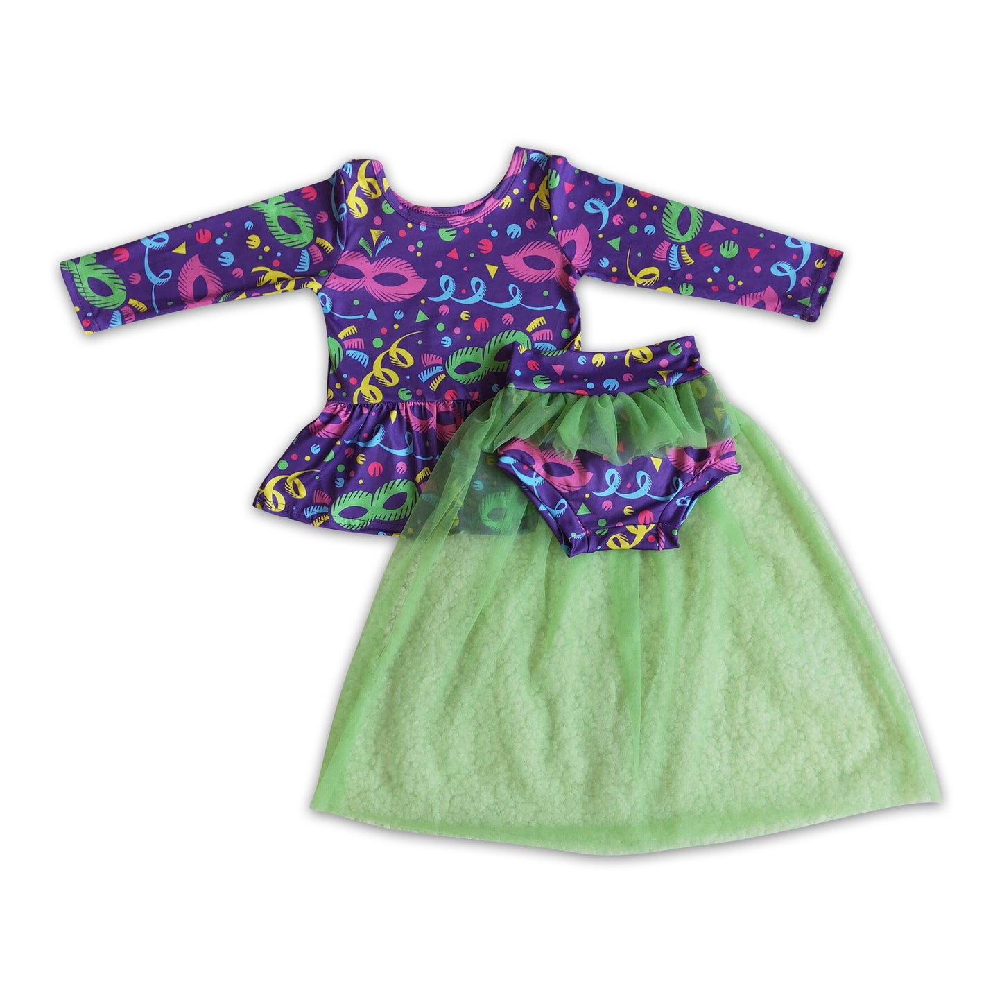 Long sleeve shirt tulle bummies baby girls mardi gras outfits