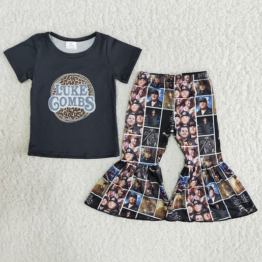 Short sleeve print kids girls singer outfit