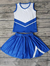 MOQ 3 pcs blank white blue top skirt girls cheer clothes