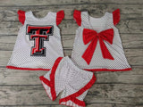 MOQ 3 pcs T T polka dots red bow backless girls team outfits