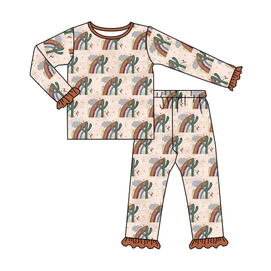 MOQ 5 cactus rainbow long sleeves girls pajamas