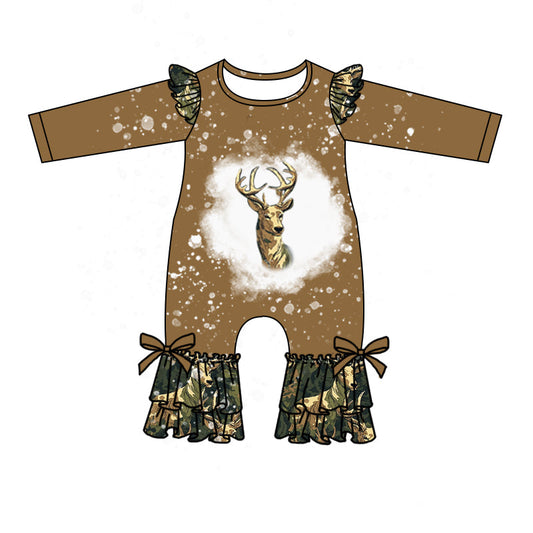 MOQ 5 PCS deer bleached ruffle camo baby girls romper