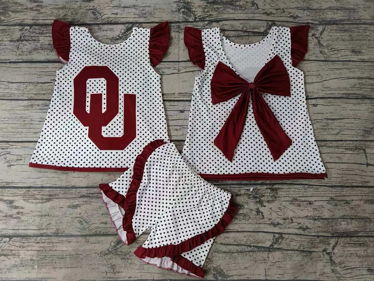 MOQ 3 pcs O U polka dots bow backless girls team outfits