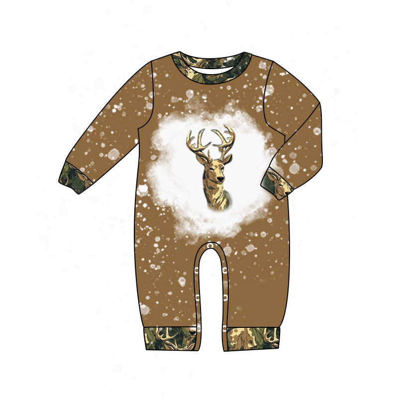 MOQ 5 PCS deer bleached ruffle camo baby boy romper