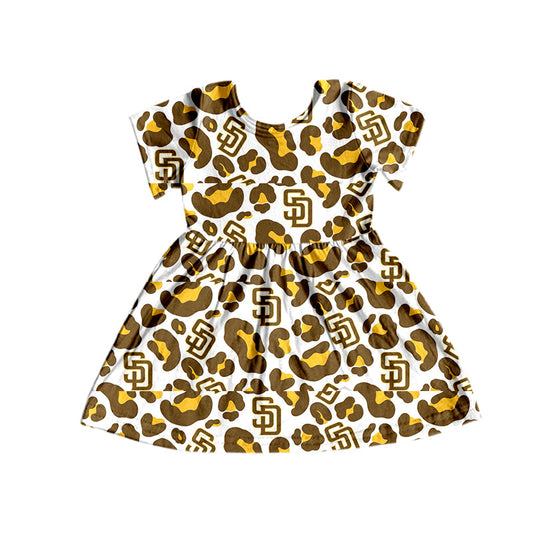 MOQ 5 PCS SD yellow leopard short sleeves girls team dress