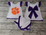 MOQ 3 pcs polka dots purple bow backless girls team outfits