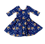 MOQ 5 blue deer heart baby girls Christmas dress