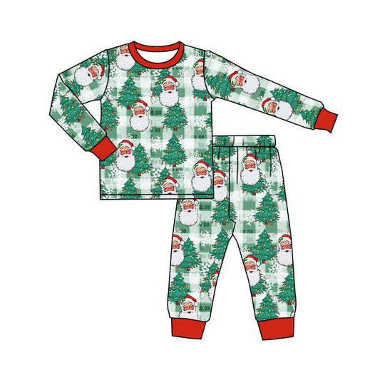 MOQ 5 green plaid santa Christmas tree kids boy pajamas