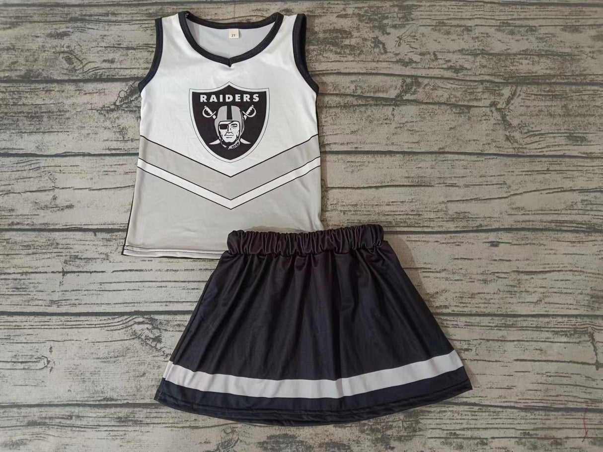 MOQ 3 pcs grey black white top skirt girls cheer clothes