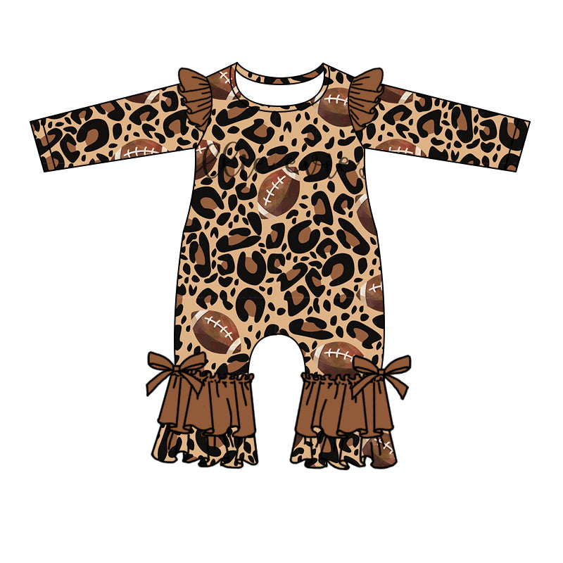 MOQ 5 PCS leopard football brown baby girls romper