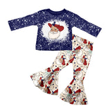 MOQ 5 blue santa bleached girls Christmas outfits