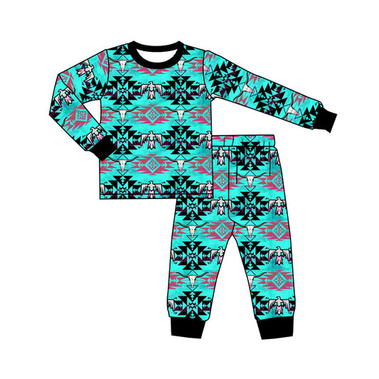 MOQ 5 bull skull aztec baby kids western pajamas