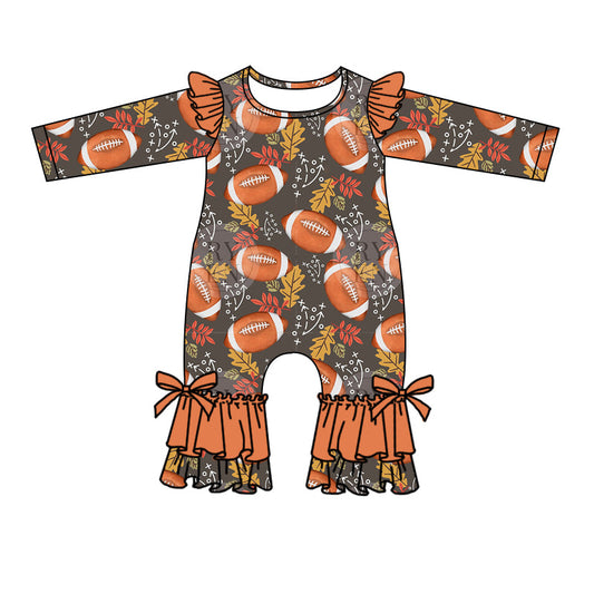 MOQ 5 PCS football leaves baby girls romper