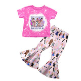 MOQ 3 hot pink top bell bottom pants ears singer girls outfits