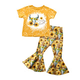 MOQ 5 country girl sunflower bull skull kids girls clothes