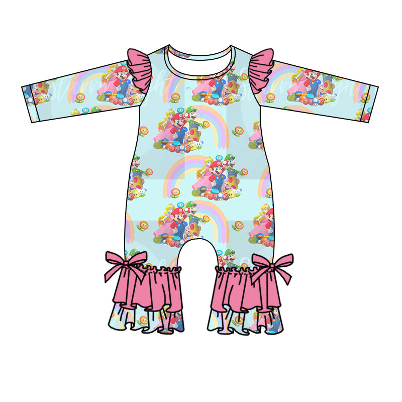 MOQ 5 PCS pink rainbow game baby girls romper