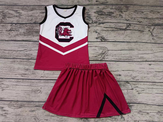 MOQ 3 pcs C maroon white top skirt girls cheer clothes