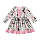 MOQ 5 pink monster ruffle girls dresses