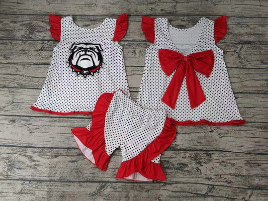 MOQ 5 Dog polka dots bow backless girls team outfits