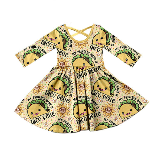 MOQ 5 taco yellow long sleeves baby girls dresses