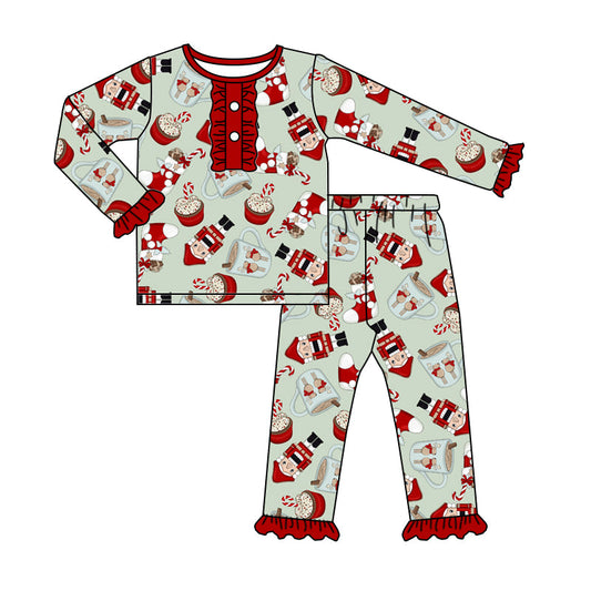 MOQ 5 cup cake drink candy cane kids girls Christmas pajamas