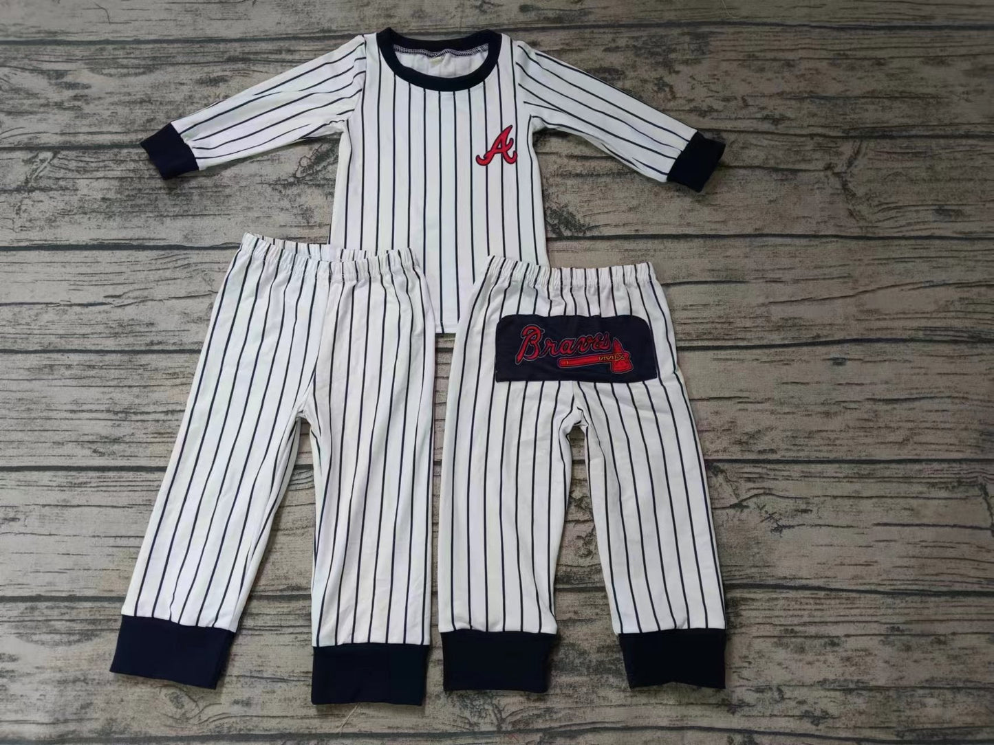 MOQ 3 pcs A brave navy stripe kids team pajamas