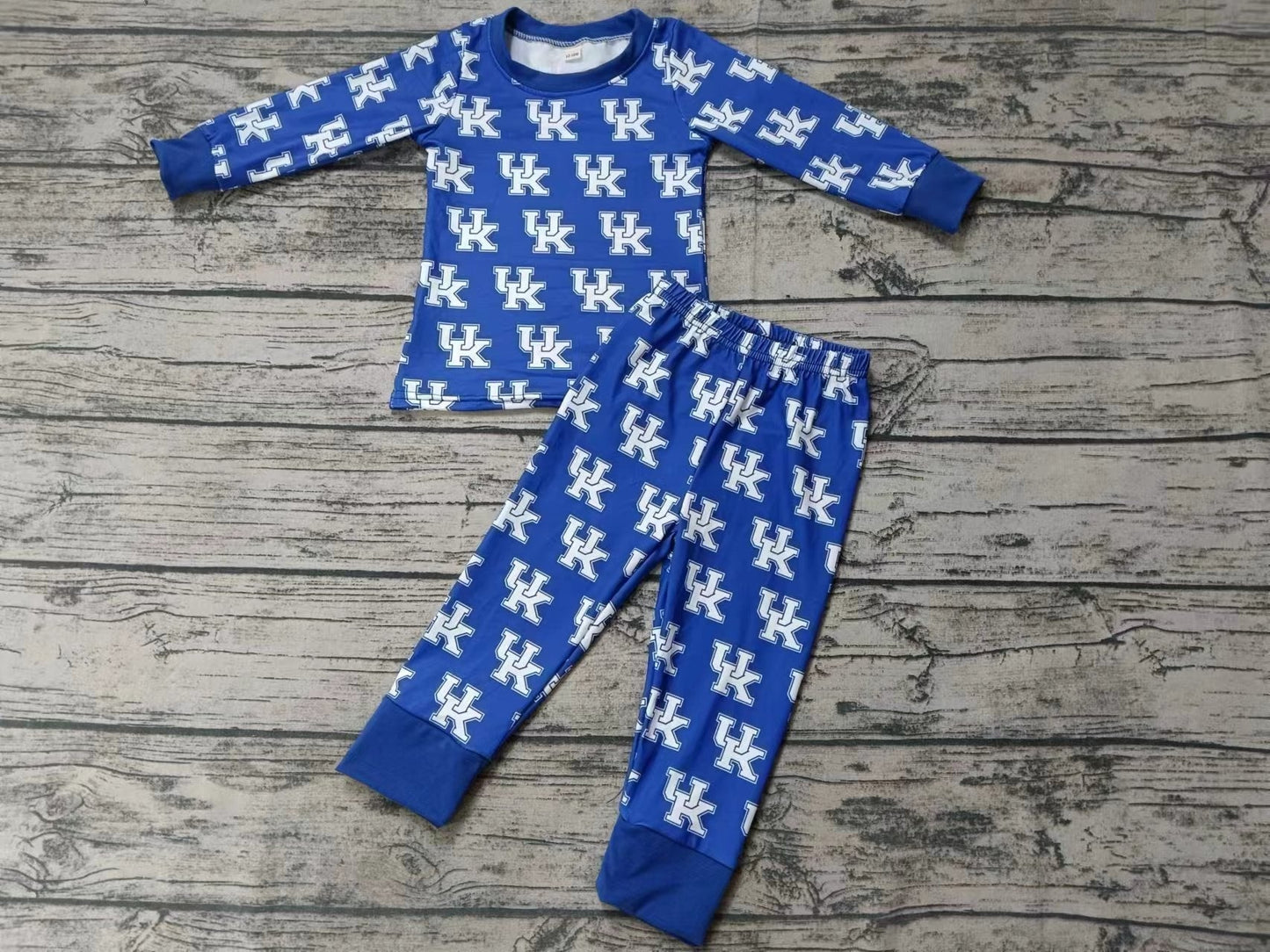 MOQ 3 pcs blue U K long sleeves kids team pajamas