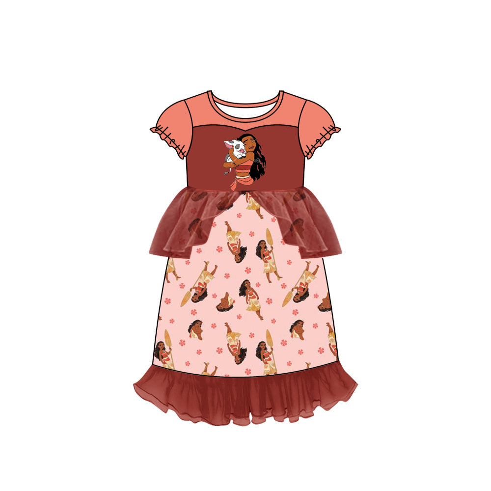 MOQ 5 pig short sleeves princess girls tulle dress