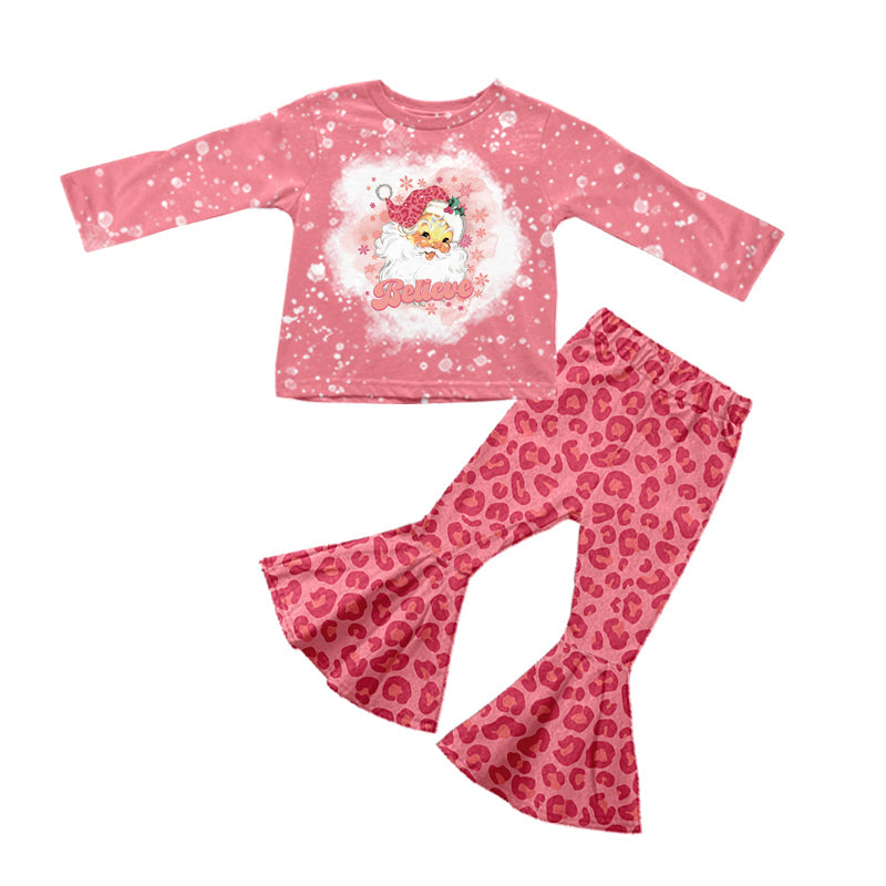 MOQ 5 santa believe top leopard pants girls Christmas clothes