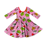 MOQ 5 pink green face long sleeves girls Christmas dress