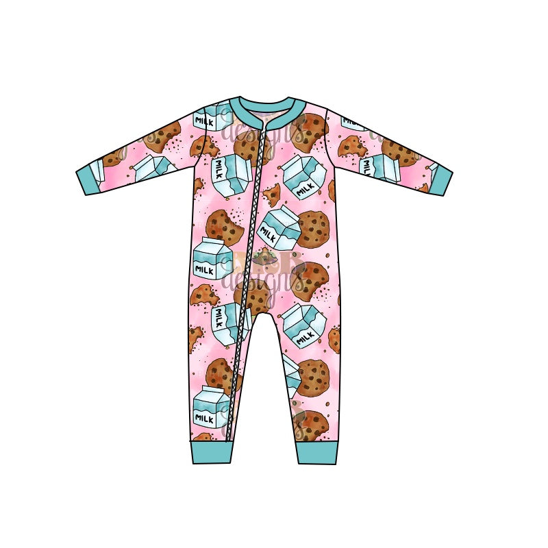 MOQ 5 PCS  pink milk cookie baby girls zipper Christmas romper