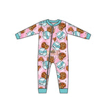 MOQ 5 PCS  pink milk cookie baby girls zipper Christmas romper