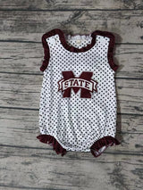 MOQ 3 pcs ruffle sleeveless M maroon polka dots baby team romper
