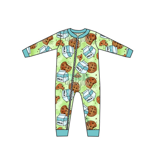 MOQ 5 PCS  green milk cookie baby boy zipper Christmas romper