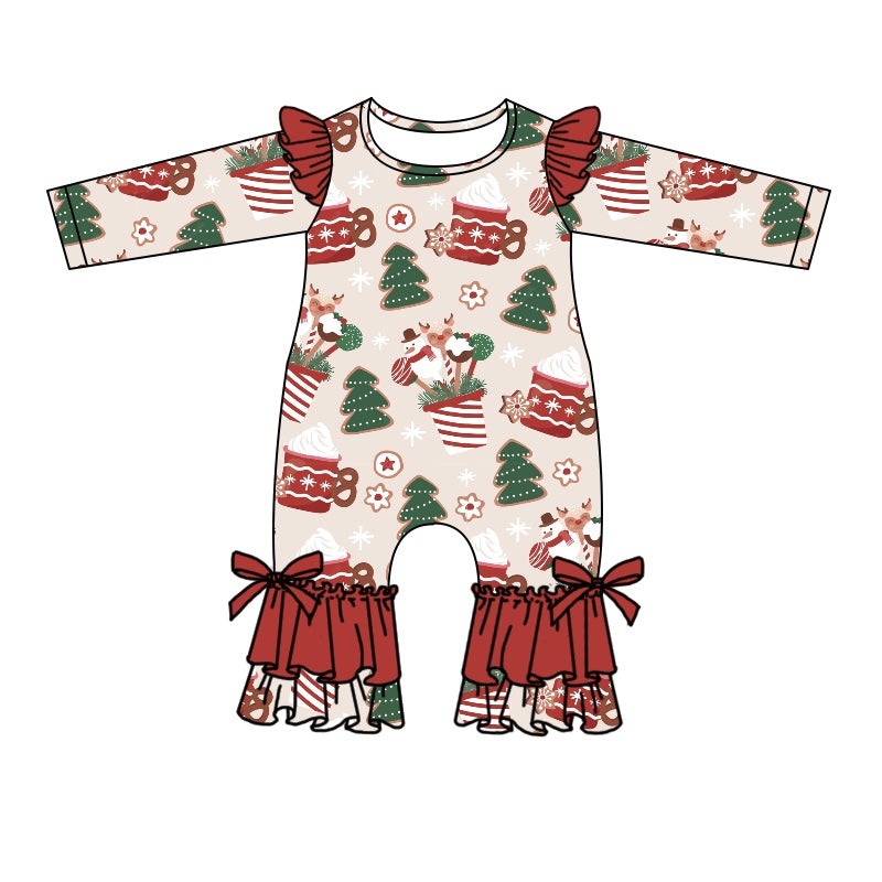 MOQ 5 PCS santa deer Christmas tree baby girls romper