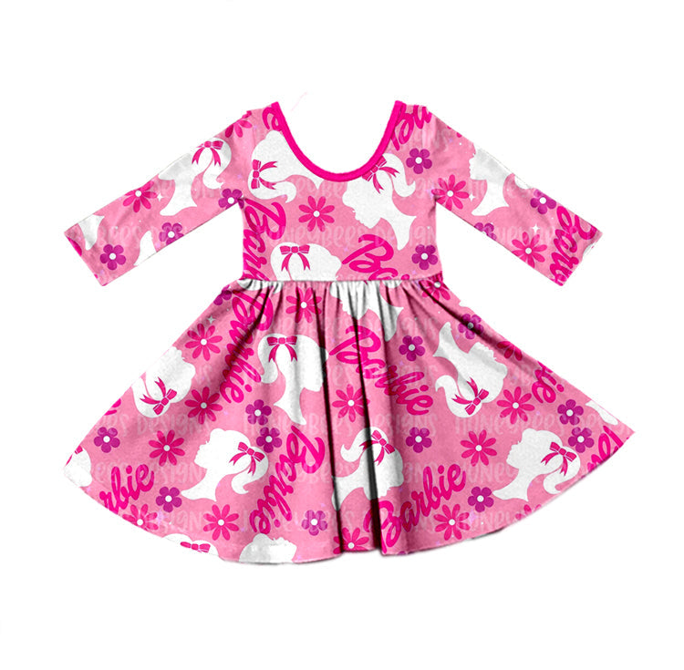 MOQ 5 pink floral long sleeves party girls dresses