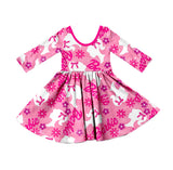 MOQ 5 pink floral long sleeves party girls dresses