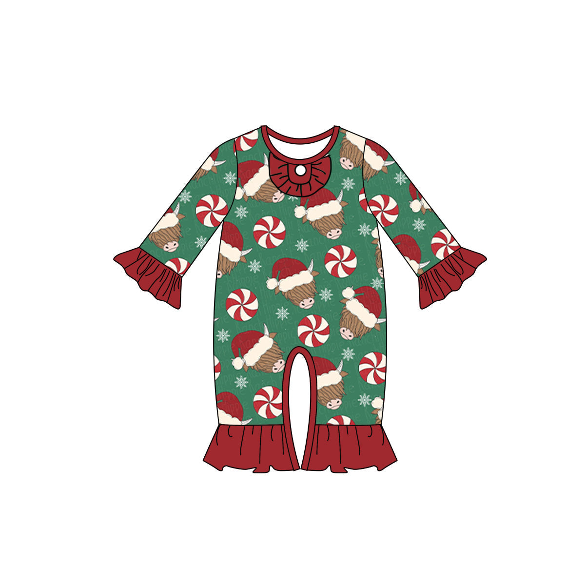 MOQ 5 PCS highland cow candy baby girls Christmas romper