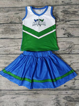 MOQ 3 pcs hatches green blue top skirt girls cheer clothes