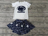 MOQ 3 pcs white top navy skirt girls team clothes