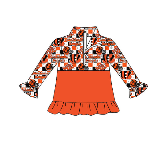 MOQ 5 B orange ruffle girls team zipper pullover