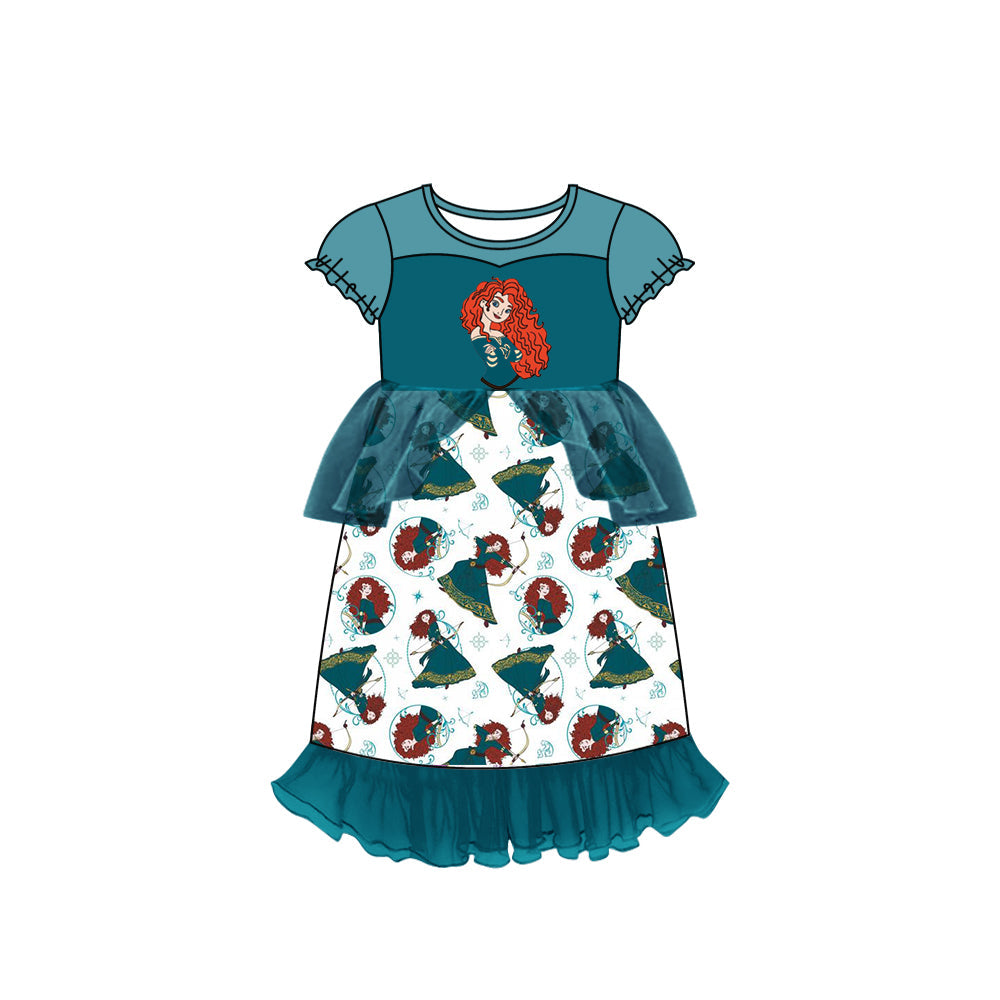 MOQ 5 blue arrow short sleeves princess girls tulle dress