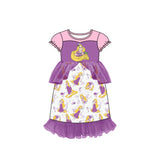 MOQ 5 pink purple short sleeves princess girls tulle dress