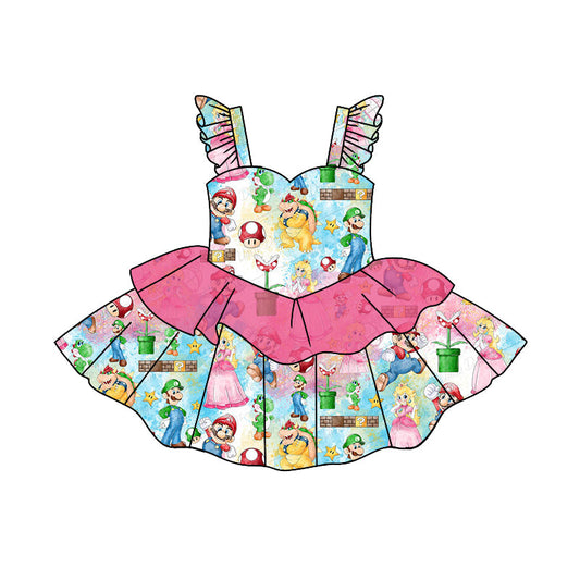 MOQ 5 pink princess tulle game girls dresses