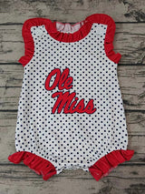 MOQ 3 pcs O red ruffle sleeveless polka dots baby team romper