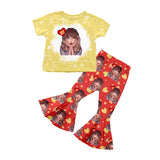 MOQ 3 yellow top red heart pants ears singer girls outfits