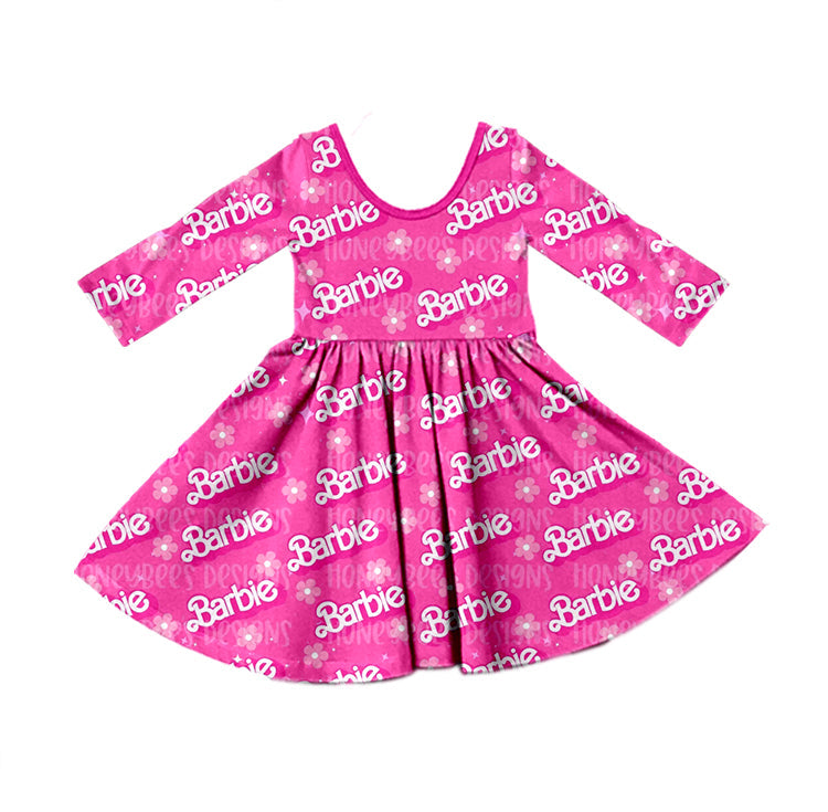 MOQ 5 hot pink floral party girls dresses