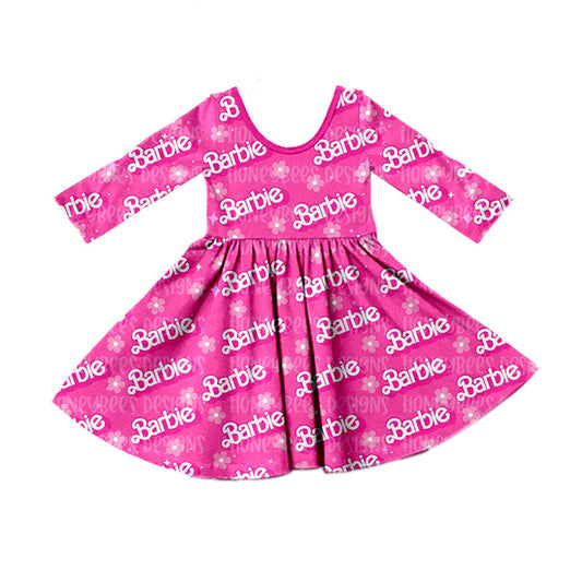 MOQ 5 hot pink floral party girls dresses