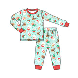 MOQ 5 santa deer long sleeves baby kids Christmas pajamas
